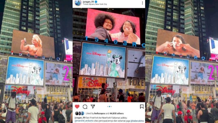 VIRAL ! Wajah Babe Cabita dan Marshell Widianto Tayang Di Billboard Times Square