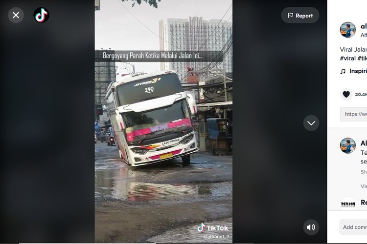 Video Viral Jalanan di Cikarang Rusak Parah Dikeluhkan Kernet Bus