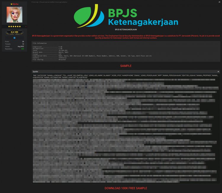 Hacker Bjorka Jual 19 Juta Data Peserta BPJS Ketenagarakerjaan