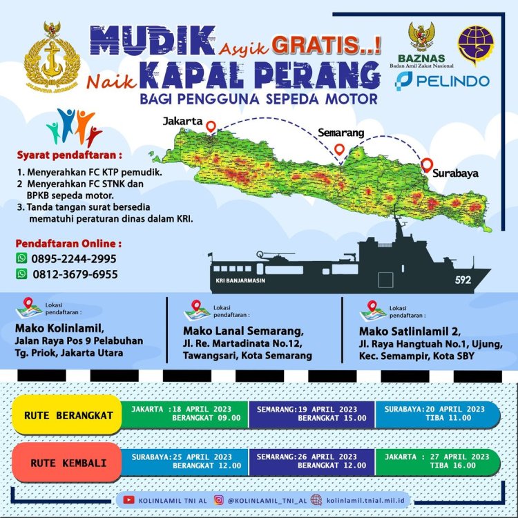 TNI AL Buka Program Mudik Gratis Lebaran 2023 Naik Kapal, Ini Cara Daftarnya!