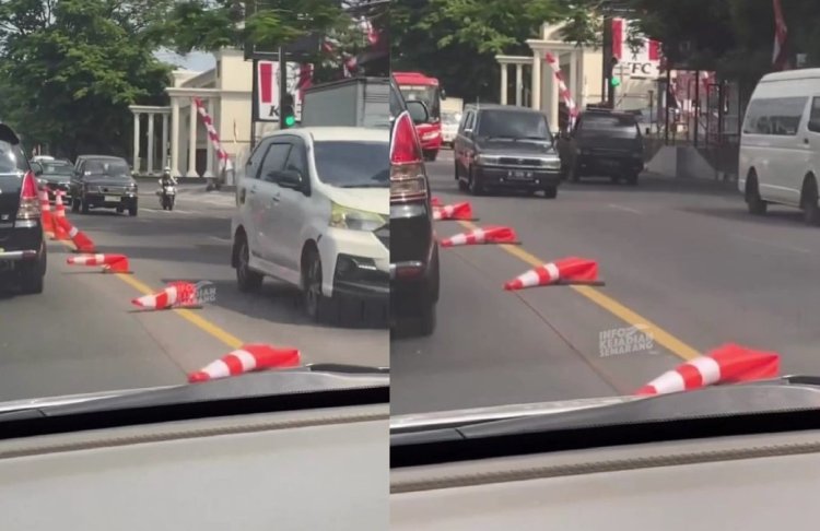 Viral! Cuaca Panas di Semarang Bikin Traffic Cone Meleyot