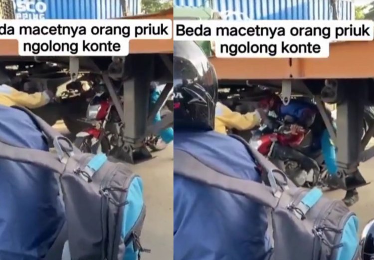 Hindari Macet, Pengendara Ini Nekat Menyelip Kolong Truk