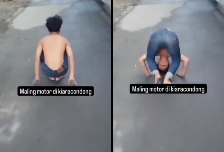Keciduk Maling Motor, Pria Ini Dihukum Jalan Jungkir Balik di Kiaracondong
