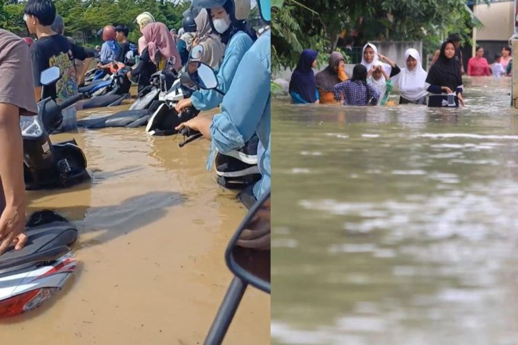 Banjir di Cirebon Meluas, 9 Kecamatan Terendam Hingga Motor Hanya Terlihat Setangnya