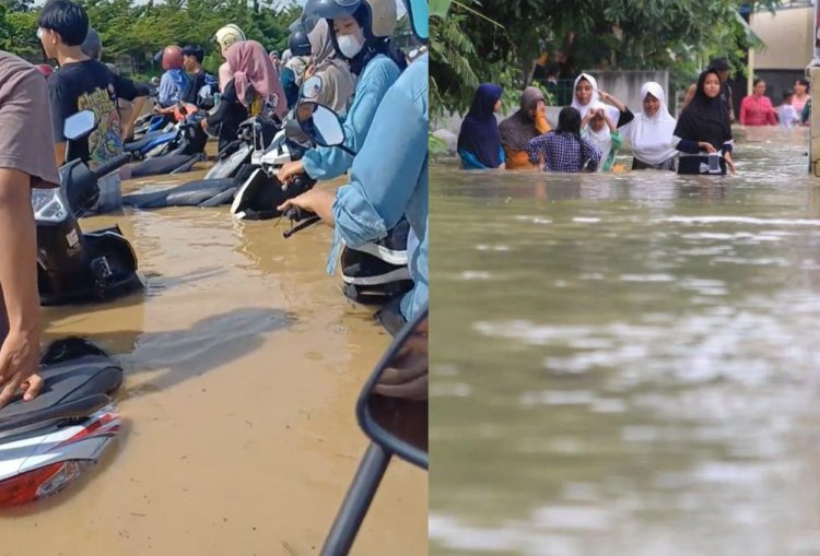 Banjir di Cirebon Meluas, 9 Kecamatan Terendam Hingga Motor Hanya Terlihat Setangnya