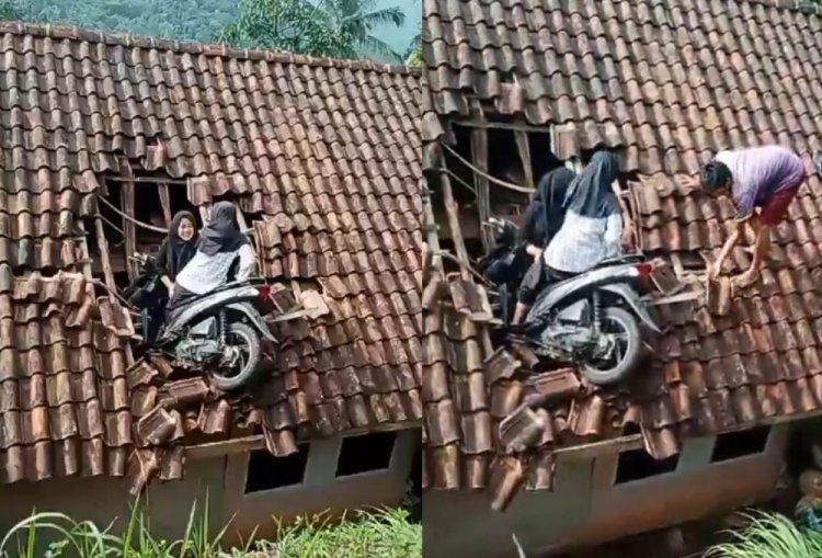 Sepeda Motor Siswi SD di Tasikmalaya "Nyungsep" ke Atap Rumah Saat Dipakai Ngabuburit