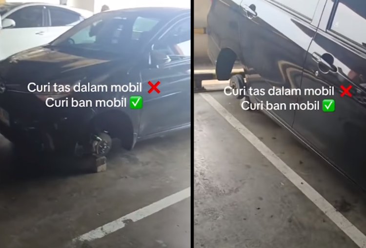 Viral Video, Daihatsu Sigra Jadi Sasaran Pencurian Ban di ITC Cempaka Mas