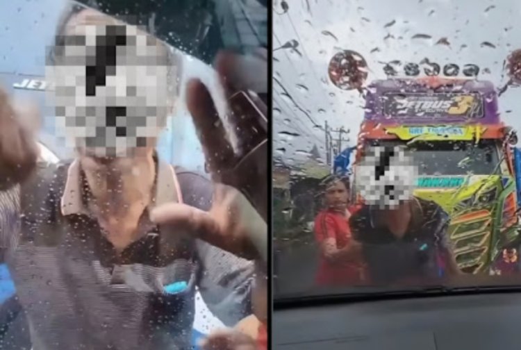 Video Viral, Sopir Truk Lawan Arah Ngamuk Tak Diberi Jalan