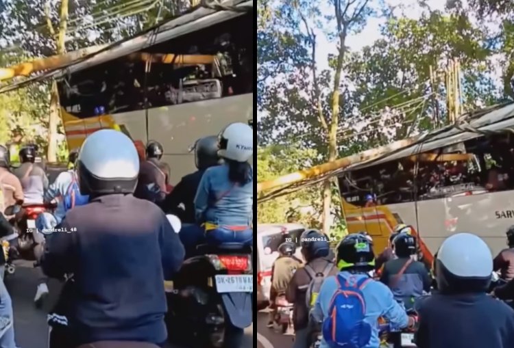 Rombongan Bus Study Tour SMPN 3 Depok Sleman Tertimpa Tiang Listrik di Bali