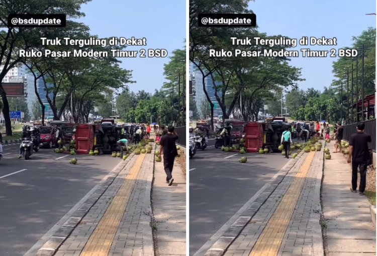 Truk Bermuatan Gas Elpiji Terguling di BSD, Tangerang Selatan