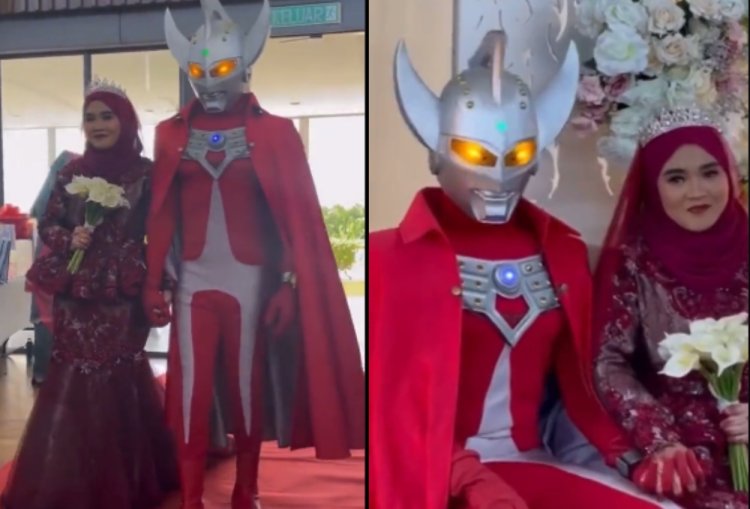 Viral! Pria Ini Gunakan Kostum Ultraman di Acara Pernikahannya