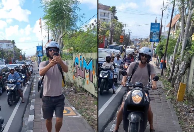 Viral! Ditegur Naik Motor Lewat Trotoar, Bule Ini Tak Terima dan Acungkan Jari Tengah