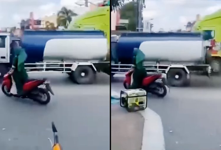 Viral Video Emak-emak Naik Motor Sambil Berdiri di Pati, Nyaris Keserempet Truk