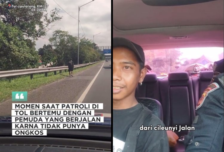 Viral! Cerita Pilu Kuli Bangunan 2 Hari Jalan Kaki Di Tol Cileunyi-Jakarta, Berujung Ditolong Polisi