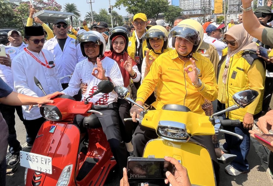 Imam-Ririn Daftar Pilwalkot Depok Hari Ini ke KPU Naik Vespa Matic