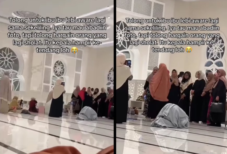 Viral Video, Emak-emak Nekat Foto di Depan Orang-orang yang sedang Salat di Masjid