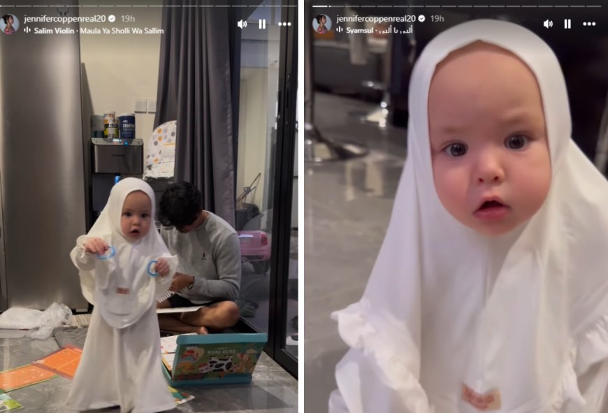 Potret Baby Kamari yang Anteng Kenakan Hijab, Netizen Sebut Ustazah Cilik