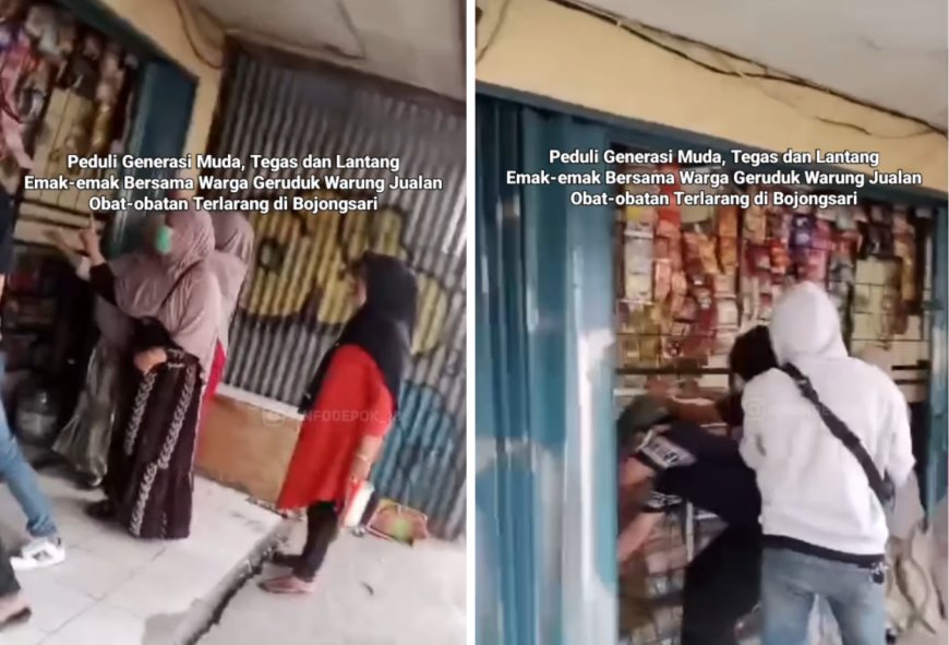 Viral! Emak-emak di Bojongsari Gerebek Warung yang Jual Obat-obatan Terlarang