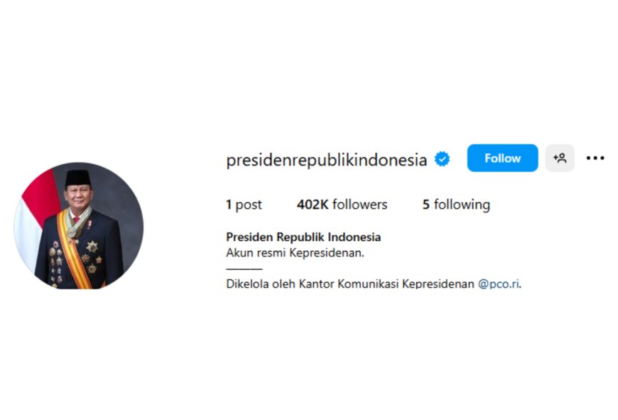 Prabowo Subianto Resmi Punya Akun Instagram Kepresidenan, @presidenrepublikindonesia