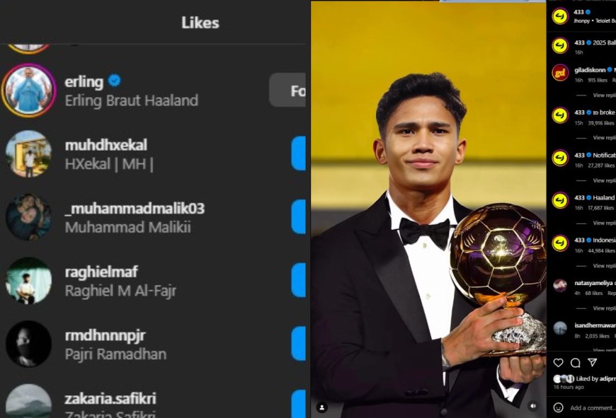 Foto Marselino Diedit dan Diposting Media Asing Raih Ballon D'Or, Di-like Erling Haaland