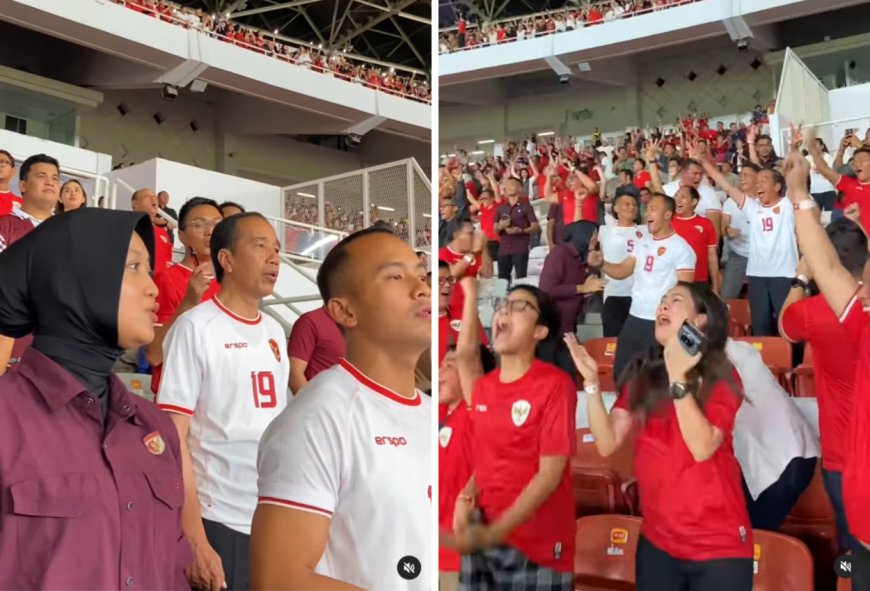 Pakai Jersey Thom Haye, Jokowi Nonton Laga Indonesia Vs Arab Saudi di Bangku Biasa