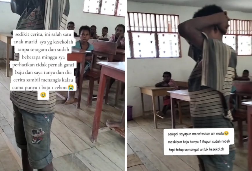 Pilu! Siswa SD di Papua Pakai Baju Sobek dan Tidak Ganti Pakaian Selama Seminggu