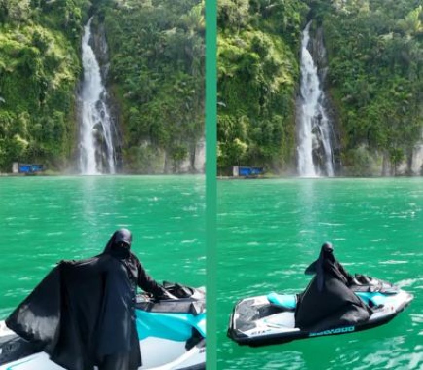 Tetap Syar’i, Umi Pipik Nikmati Jet Ski di Danau Toba dengan Gamis