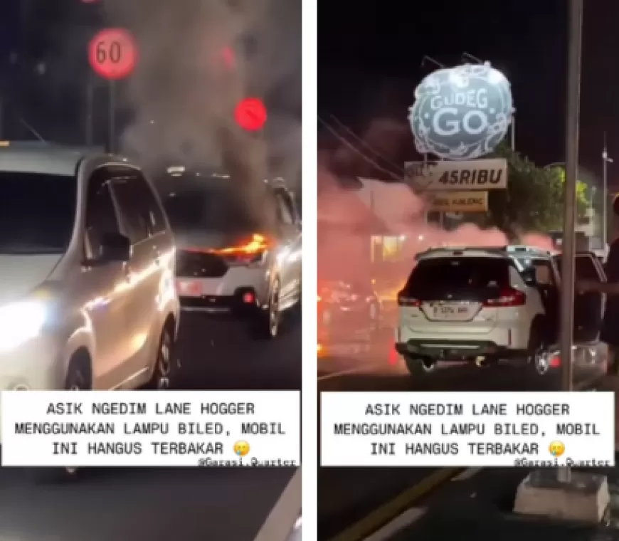 Viral Video Mobil Terbakar karena Diduga Ngedim Terus-menerus dengan Lampu Variasi