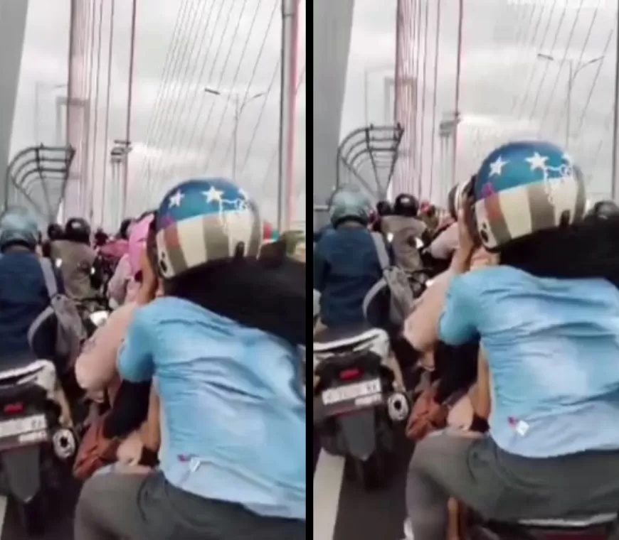 Viral di Media Sosial! Video Pemotor Terjebak Angin Kencang di Tengah Jembatan Suramadu