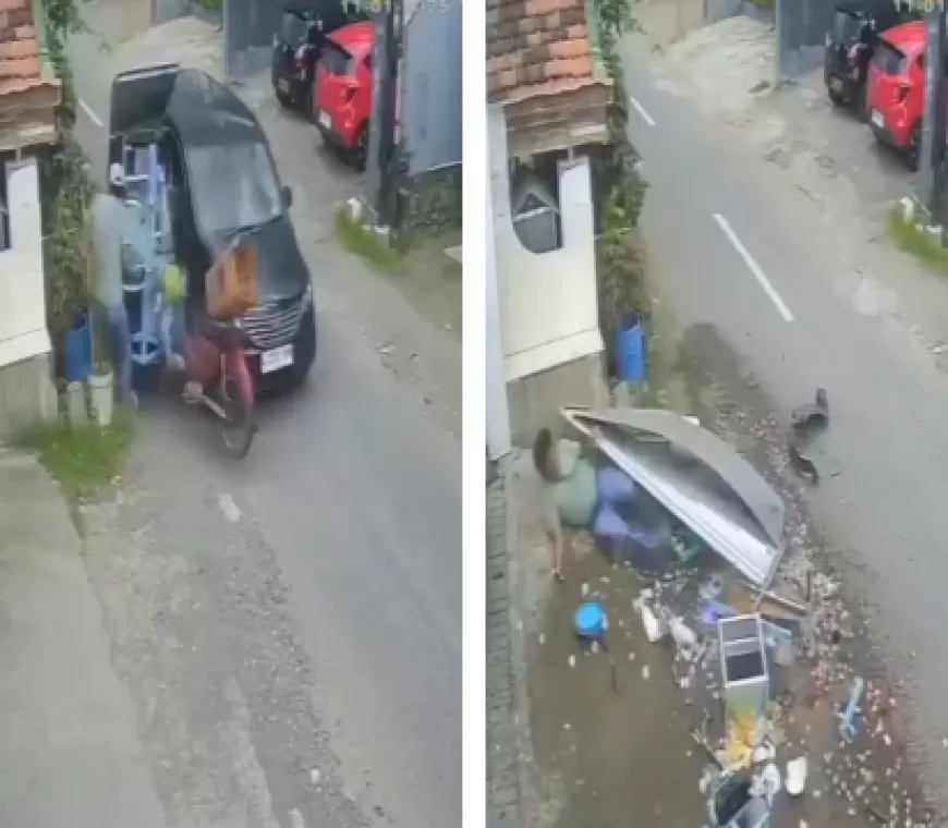 Viral Video Pedagang Bakso Ditabrak Pengemudi Mobil di Kediri