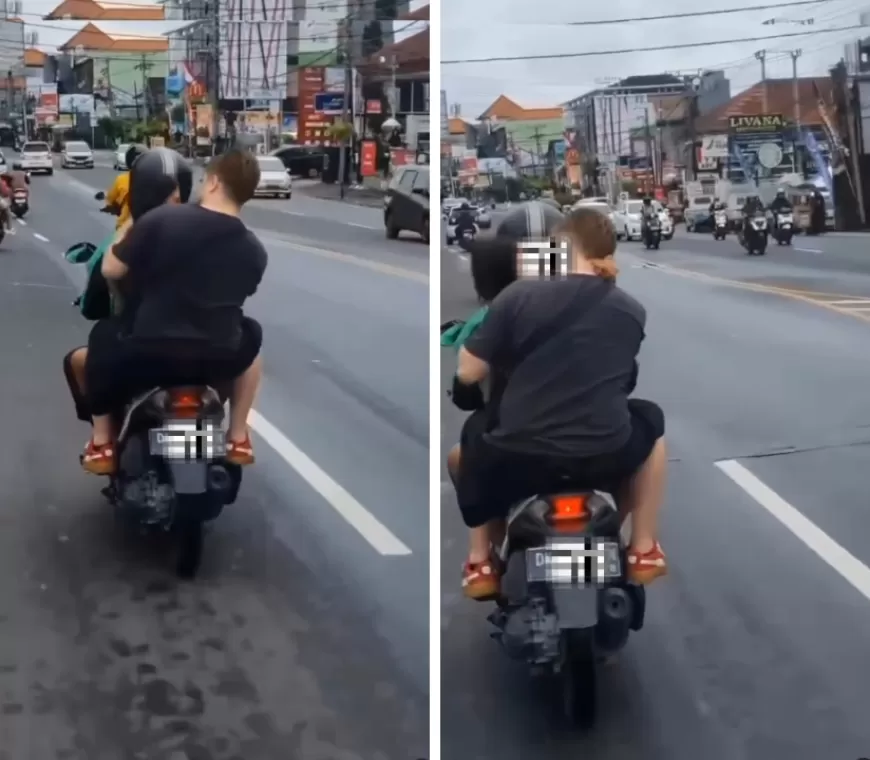 Viral! WNA di Bali Naik Ojol Bonceng Tiga hingga Ciuman di Atas Motor