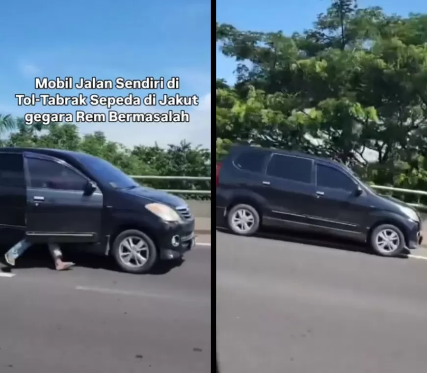 Detik-detik Mobil Jalan Sendiri di Tol Jakut hingga Tabrak Pesepeda