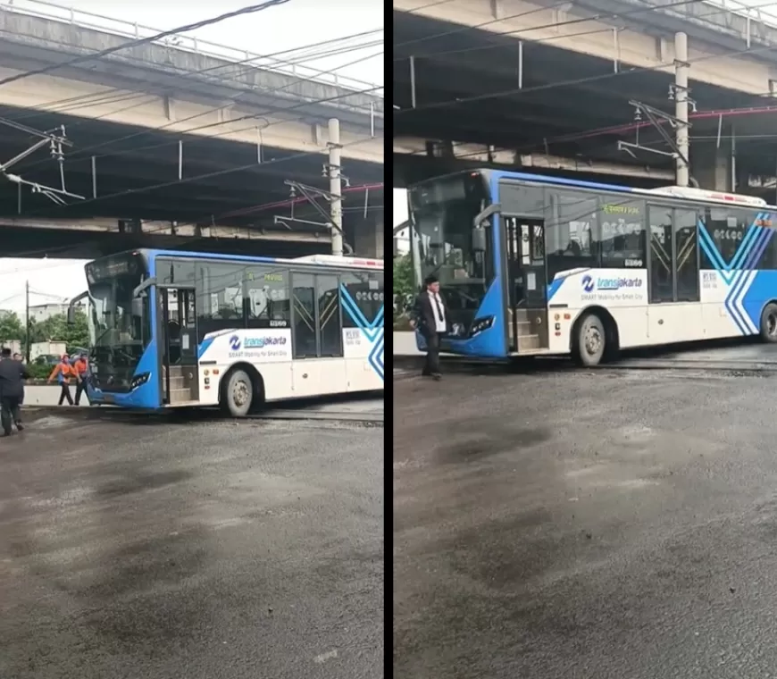 Aksi Heroik Sopir Transjakarta Evakuasi Penumpang saat Bus Tersangkut di Tengah Rel Perlintasan Kereta Dekat Stasiun Grogol