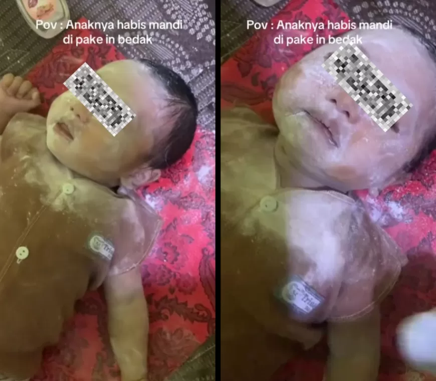 Viral Video Bayi Ditaburi Bedak Berlebihan Sampai Bersin-bersin, Netizen: Kurang Banyak, Harusnya Se'ember