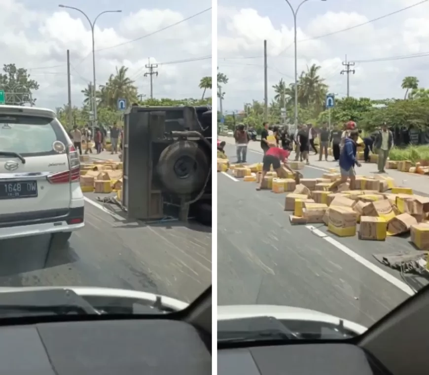 Viral! Warga Bali Tuai Pujian karena Bantu Angkut Muatan Minyak Goreng Truk Terguling